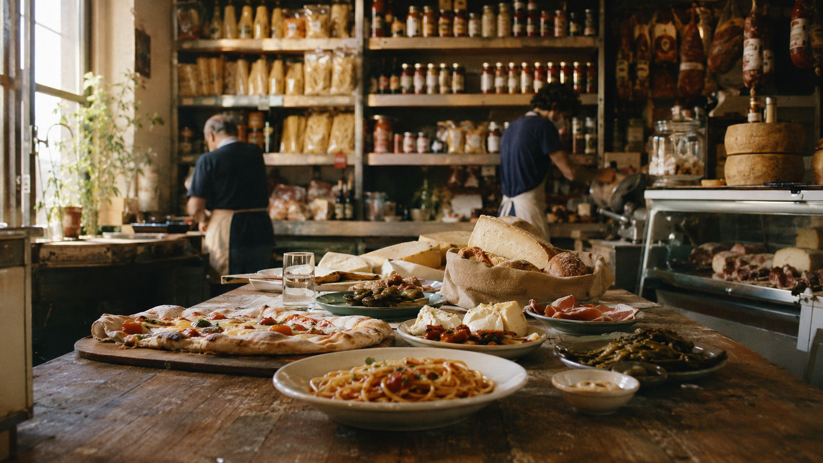 Table italienne généreuse reliant le restaurant et la Bottega de VIA NAPOLI 19.