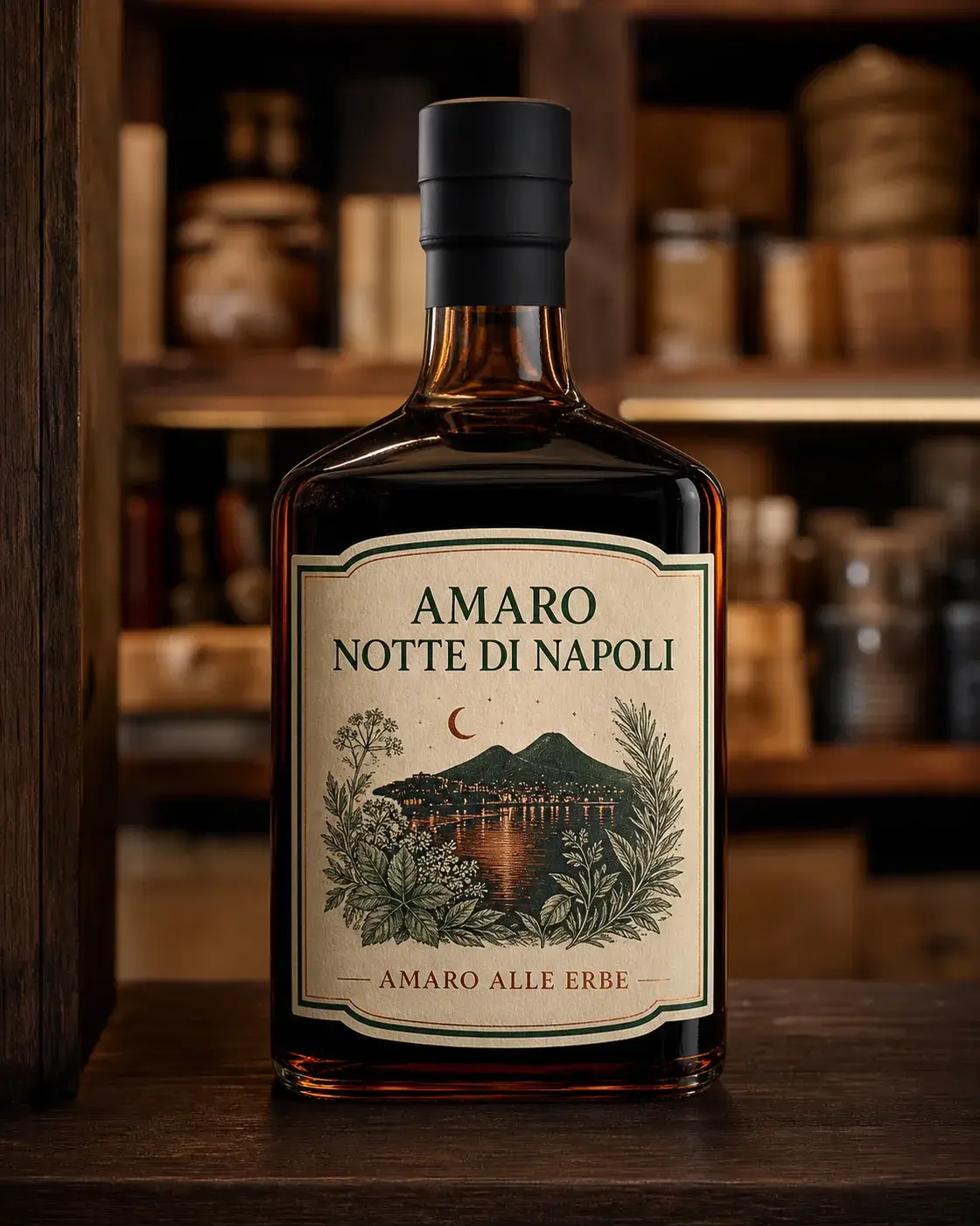 Amaro alle Erbe de la marque fictive Amaro Notte di Napoli, vue principale