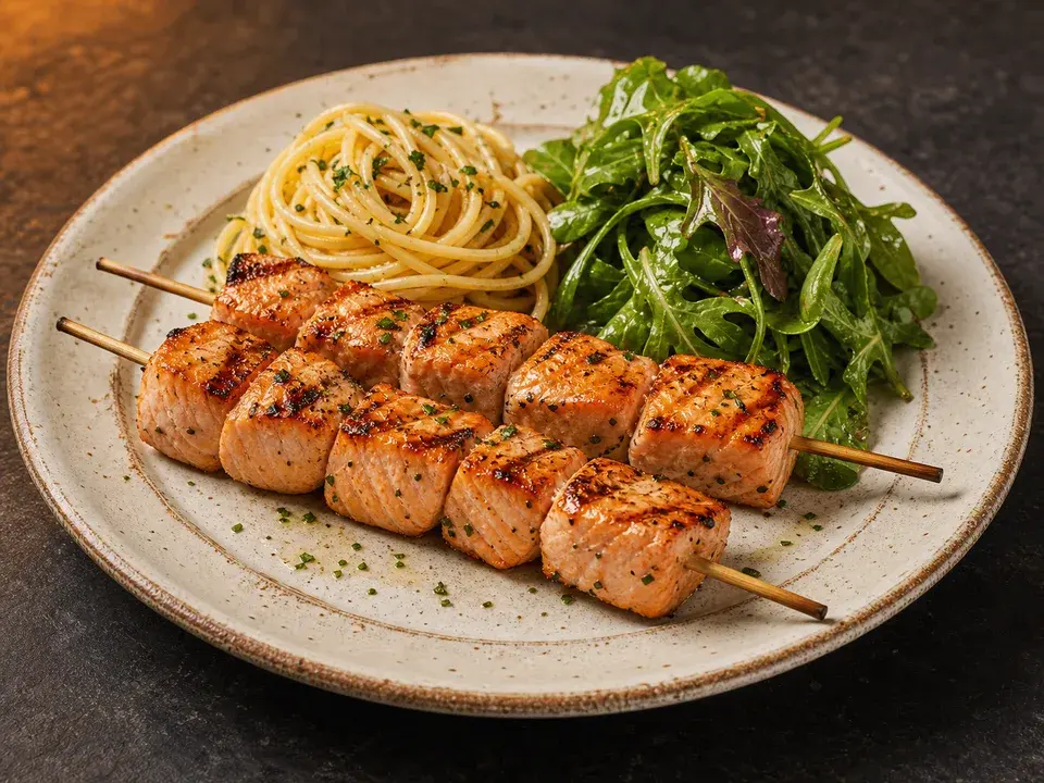 Brochettes de saumon servi chez VIA NAPOLI 19