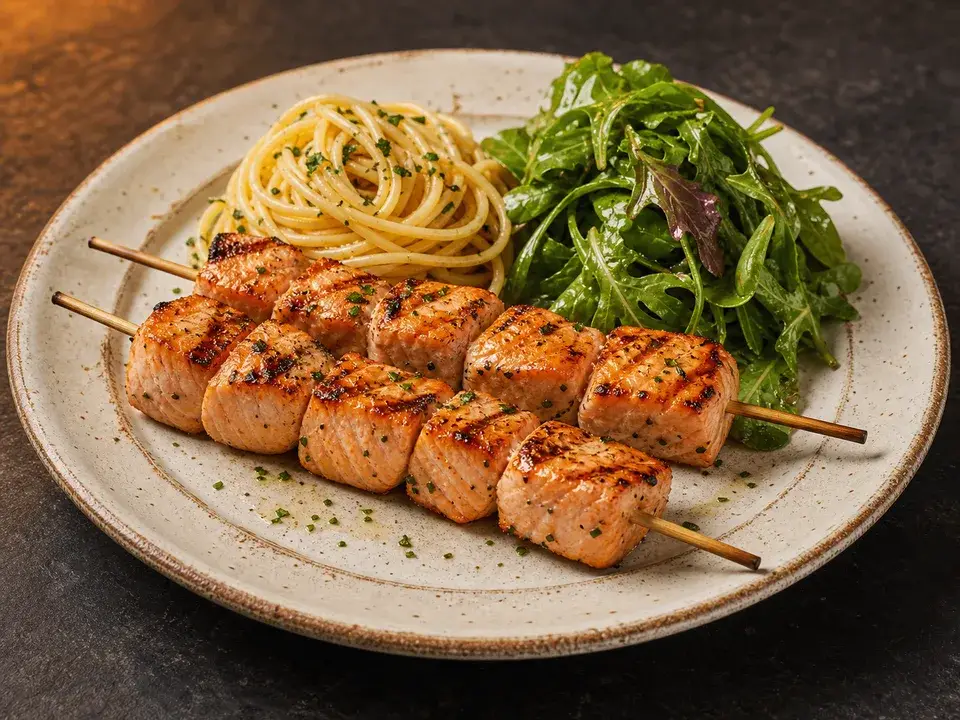 Brochettes de saumon servi chez VIA NAPOLI 19