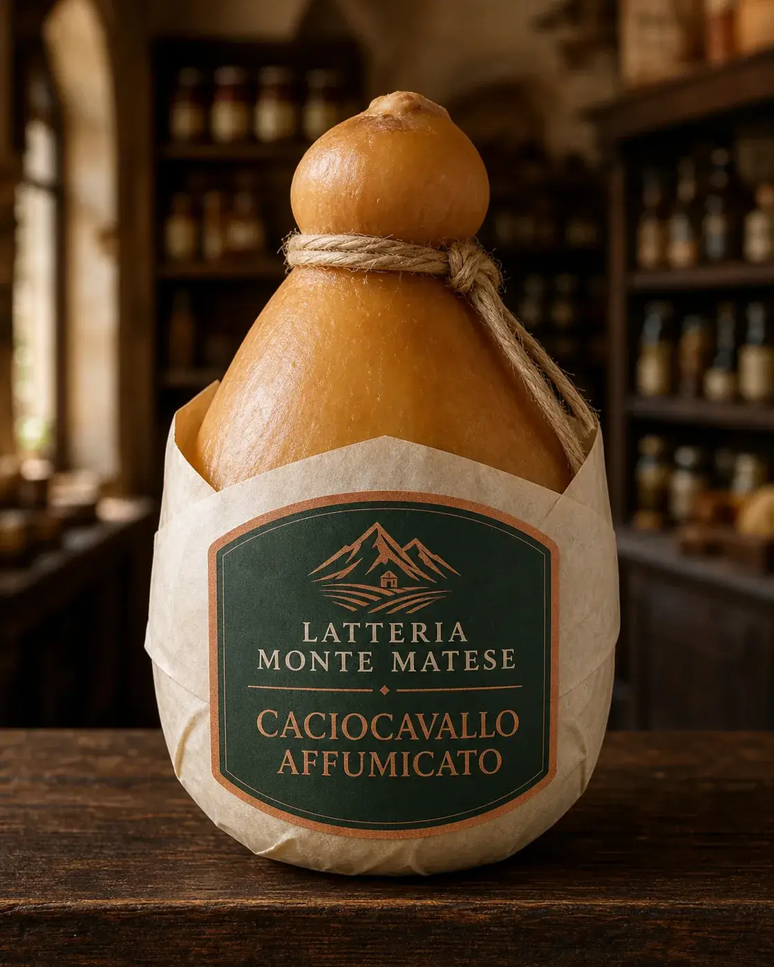 Caciocavallo Affumicato de la marque fictive Latteria Monte Matese, vue principale