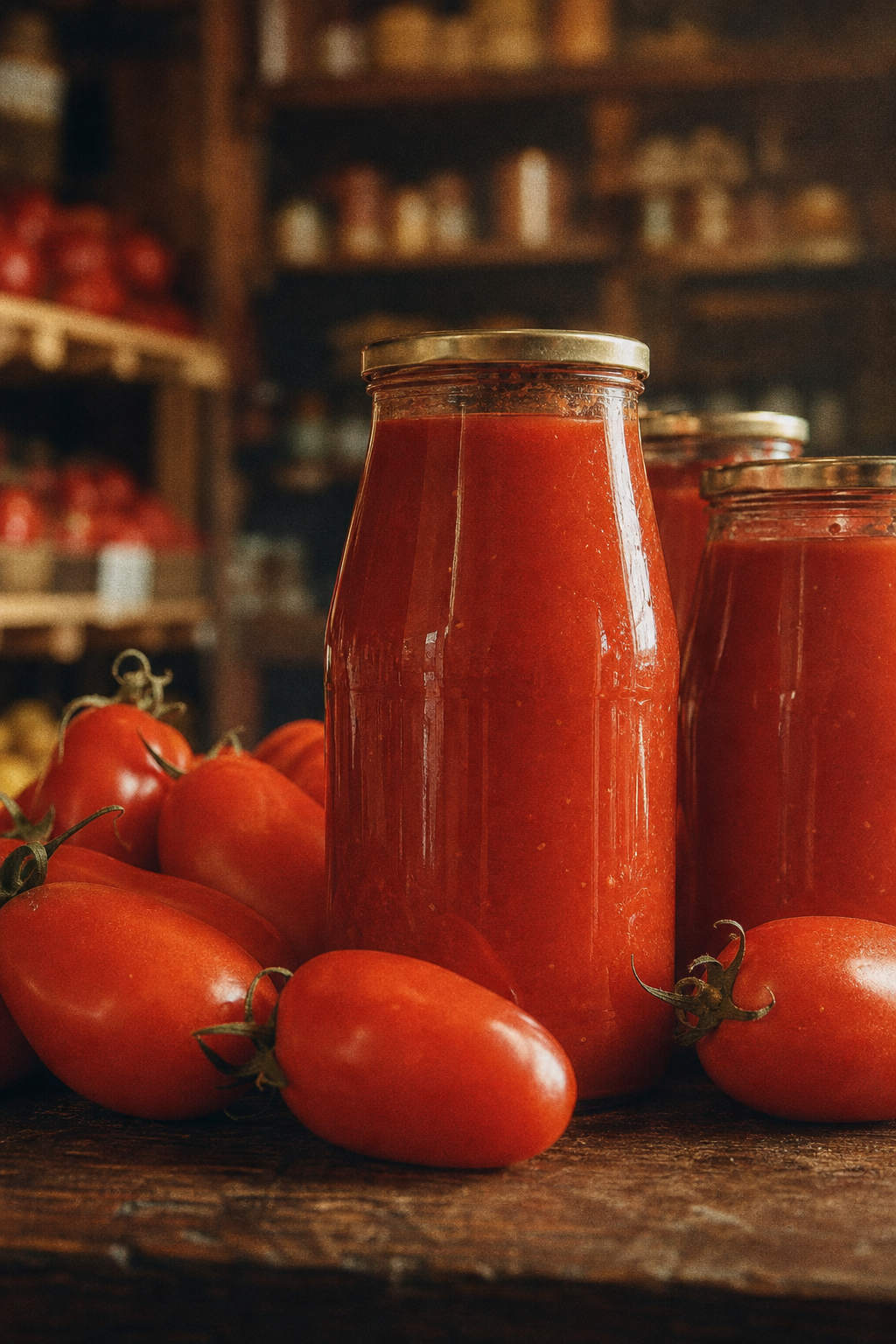 Gros plan sur des tomates et une passata italienne