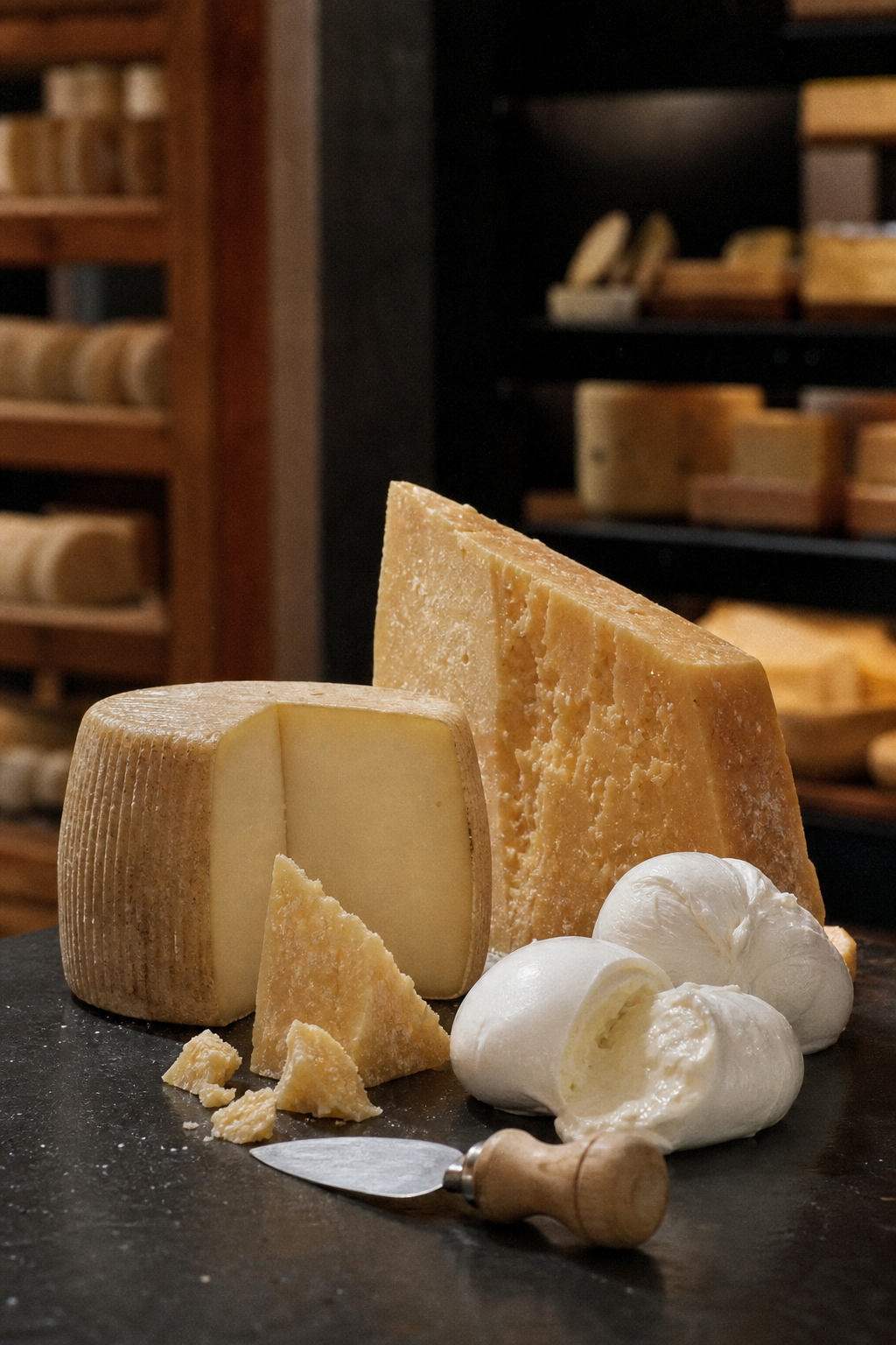 Gros plan sur des fromages italiens de caractère