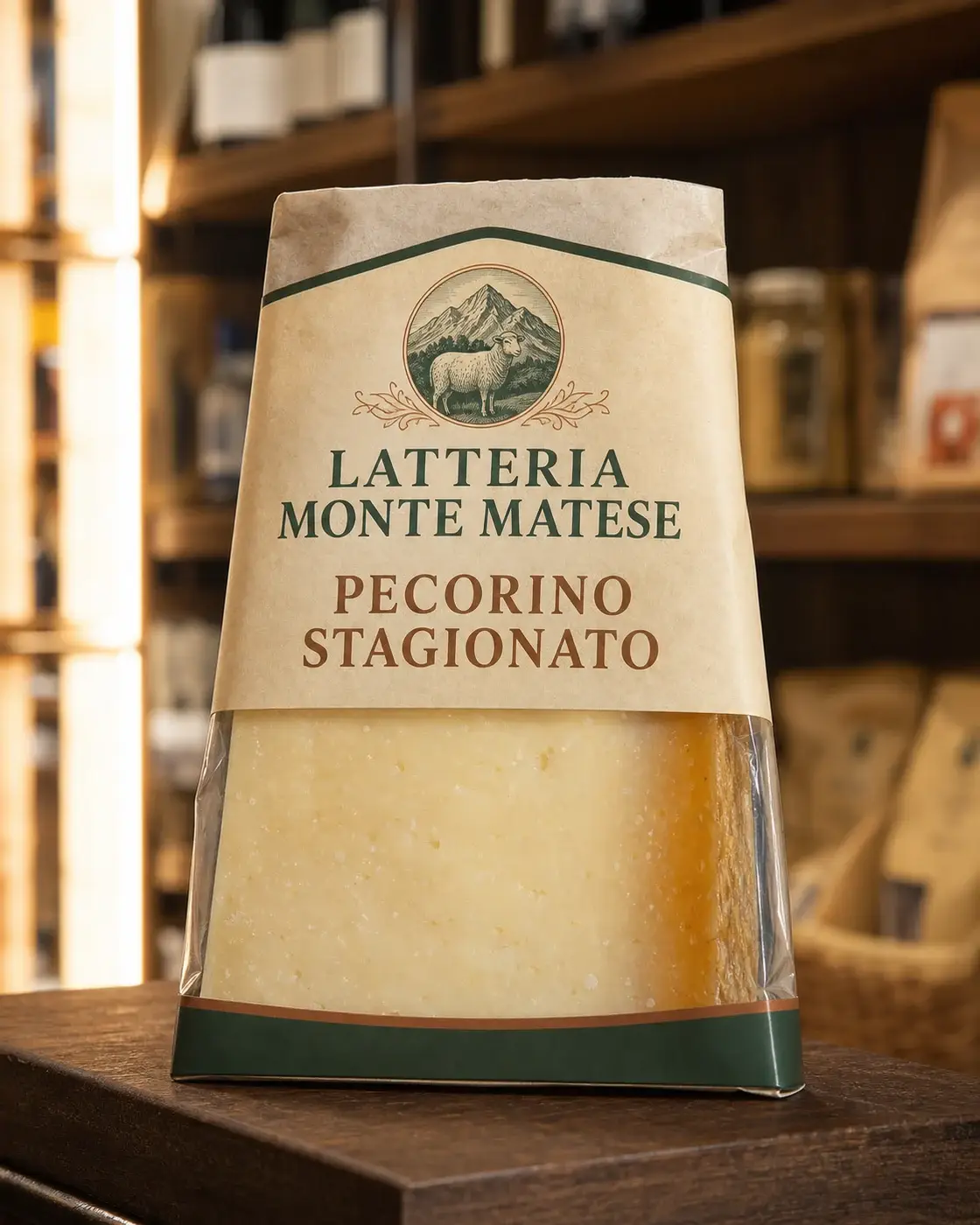 Pecorino Stagionato de la marque fictive Latteria Monte Matese, vue principale
