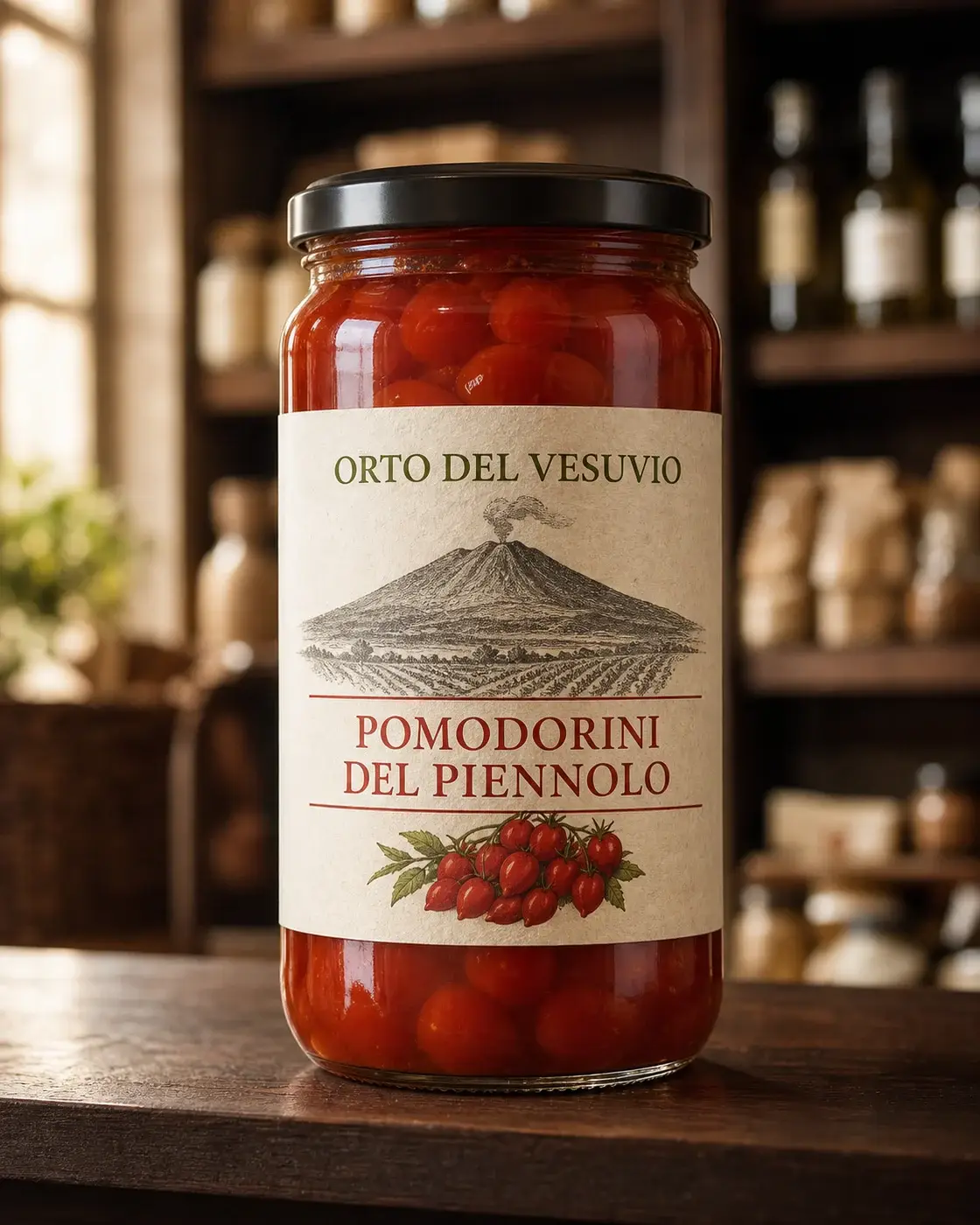 Pomodorini del Piennolo de la marque fictive Orto del Vesuvio, vue principale