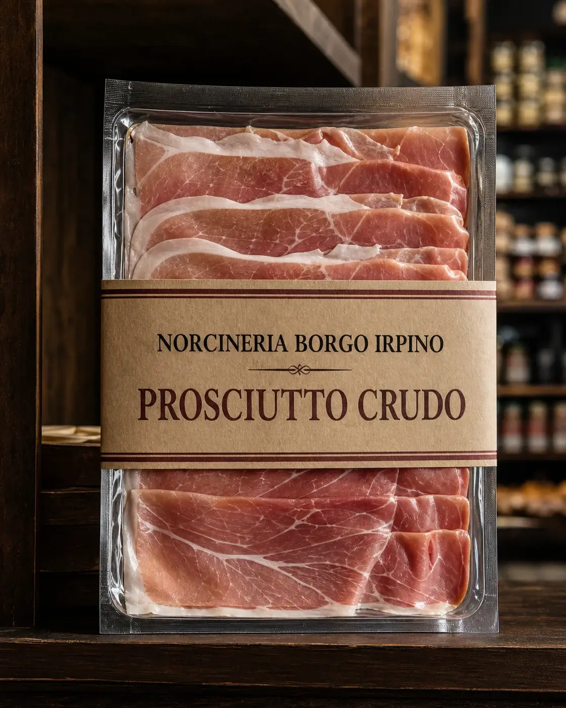 Prosciutto Crudo de la marque fictive Norcineria Borgo Irpino, vue principale