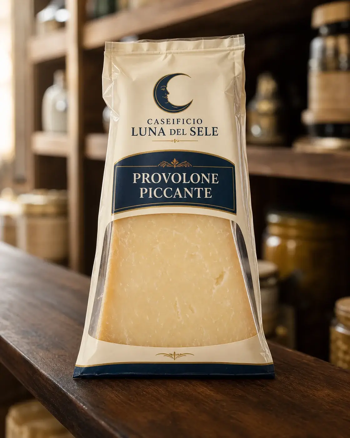 Provolone Piccante de la marque fictive Caseificio Luna del Sele, vue principale
