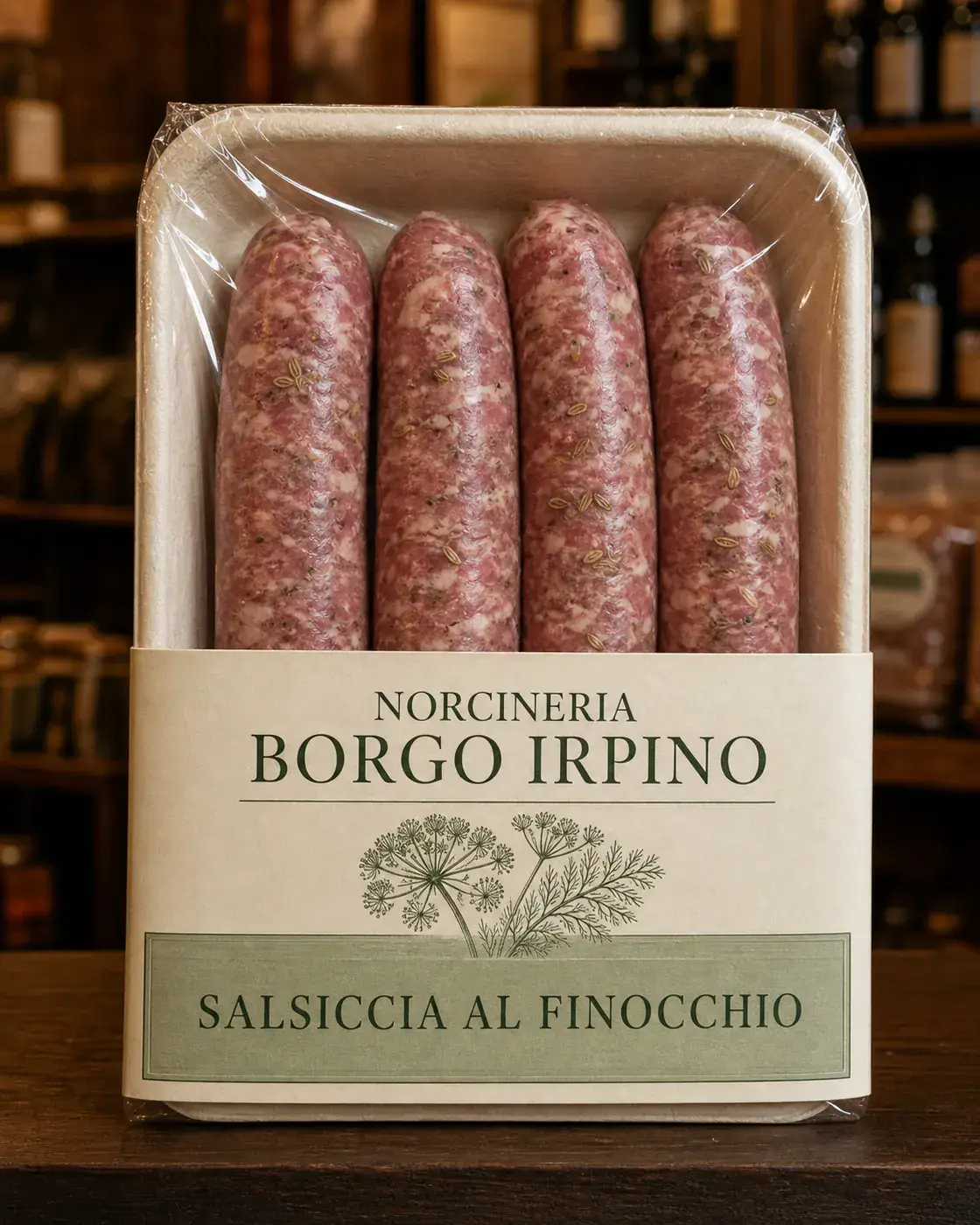 Salsiccia al Finocchio de la marque fictive Norcineria Borgo Irpino, vue principale