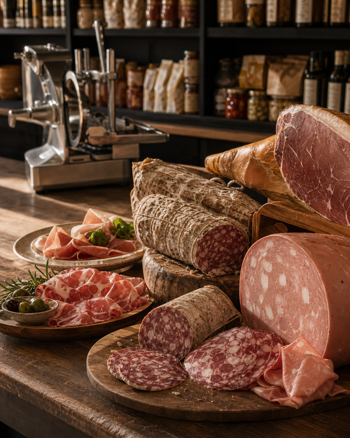 Salumi & charcuteries présentés dans l’épicerie VIA NAPOLI 19