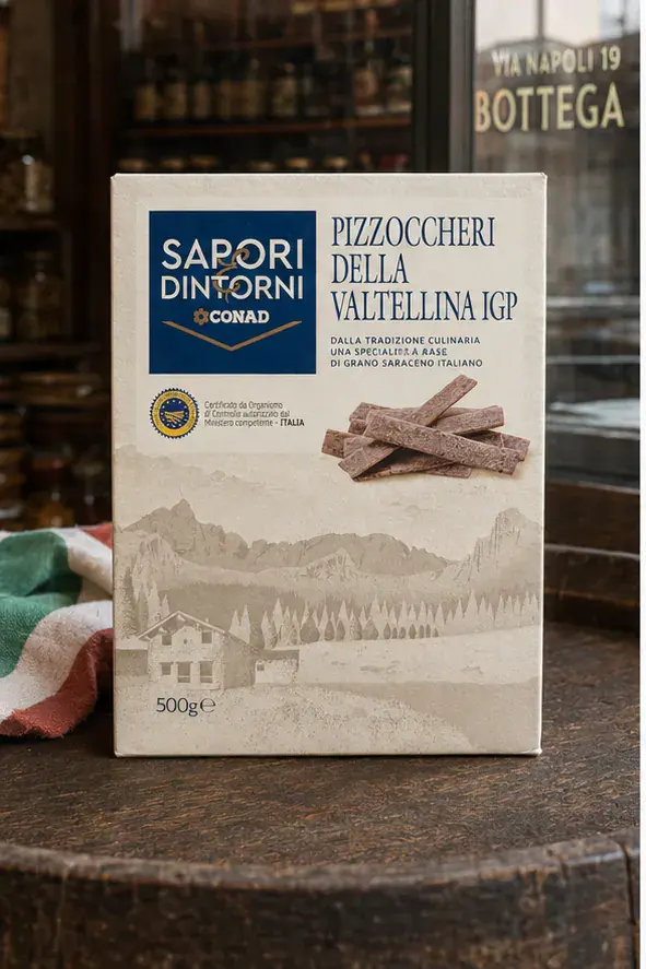 Conad Pizzoccheri della Valtellina IGP, plan large de face